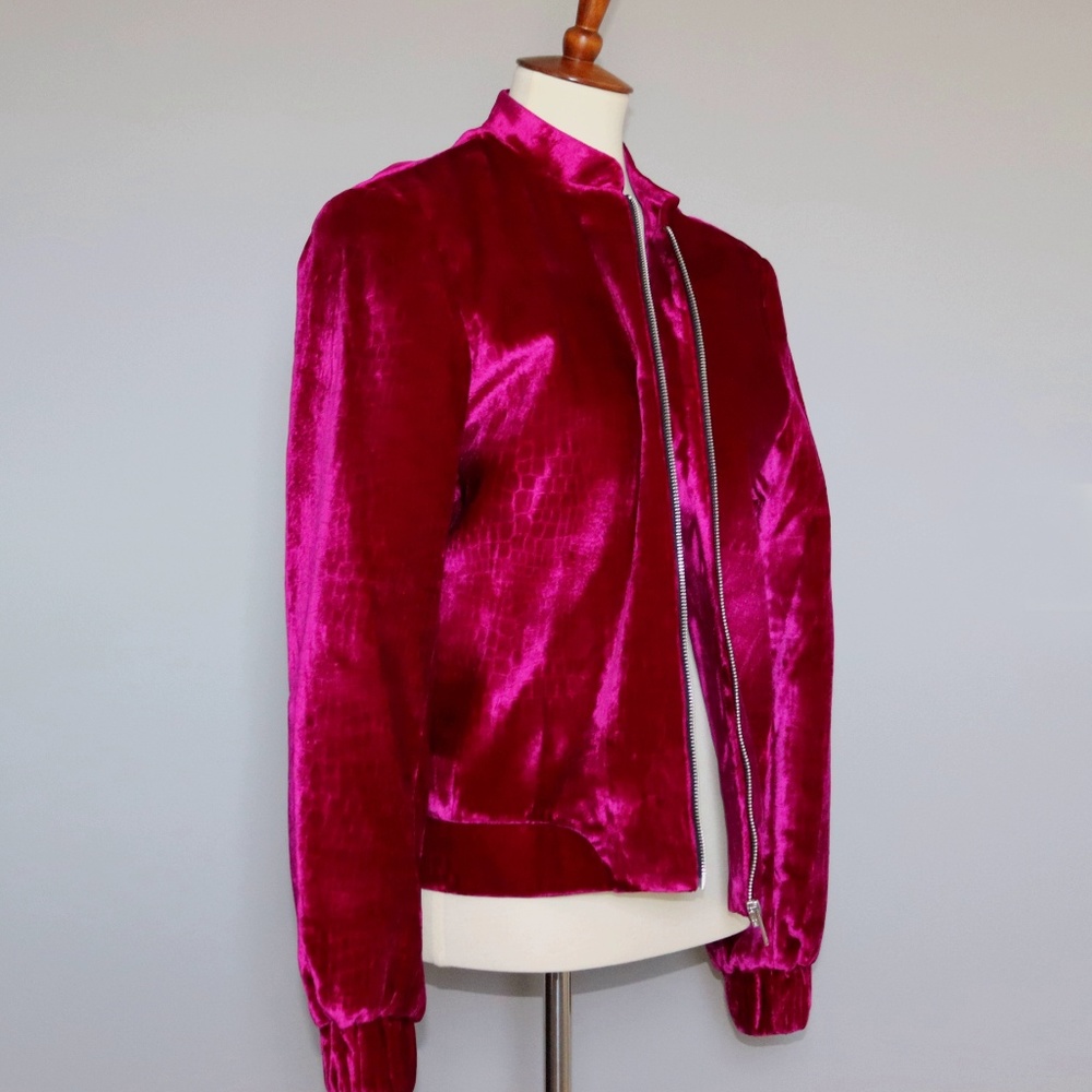 Croc Embossed Velvet Bomber Jacket Neiman Marcus 8 - Picture 4 of 8
